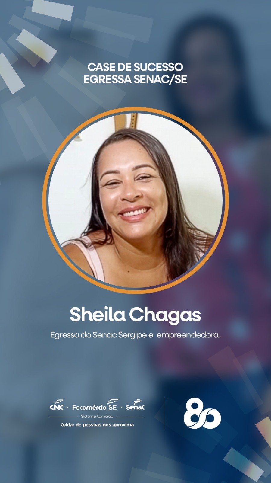 Card de depoimento da egressa Sheila Chagas